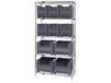 CHROME WIRE SHELVING UNITS WITH GIANT HOPPER BINS