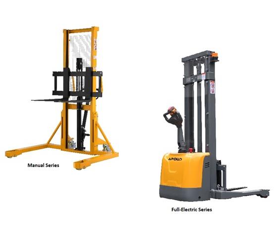 MANUAL, SEMI-ELECTRIC &amp; FULL ELECTRIC FIXED LEG &amp; STRADDLE STACKER