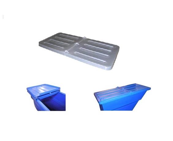 HINGED LIDS FOR NESTABLE TILT TRUCKS &amp; SELF-DUMPING HOPPERS