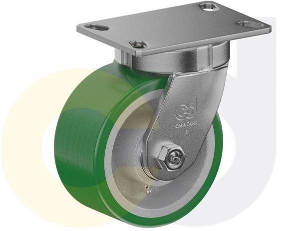 ZINC PLATED KINGPINLESS CASTER- POLY ON CAST IRON WHEELS