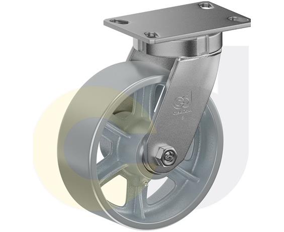 ZINC PLATED KINGPINLESS CASTER- CAST IRON WHEELS