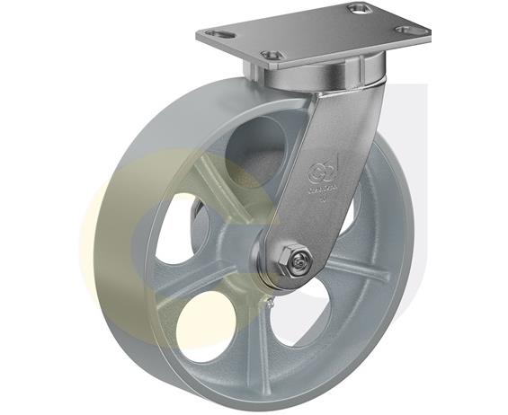 ZINC PLATED KINGPINLESS CASTER- CAST IRON WHEELS