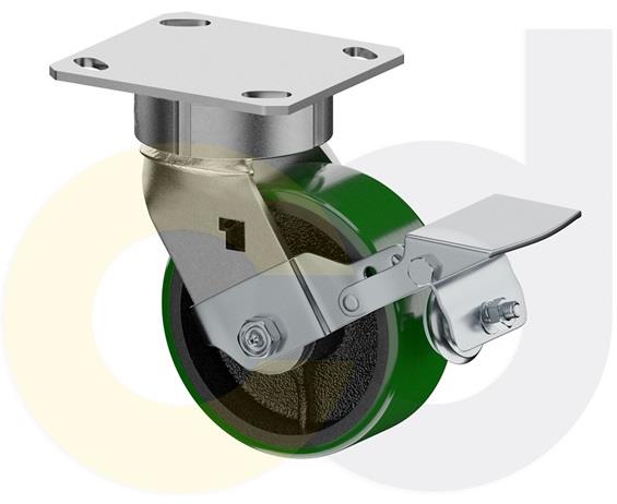 ZINC PLATED CASTERS - POLY ON CAST IRON WHEELS