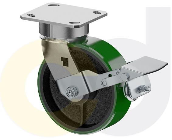 ZINC PLATED CASTERS - POLY ON CAST IRON WHEELS