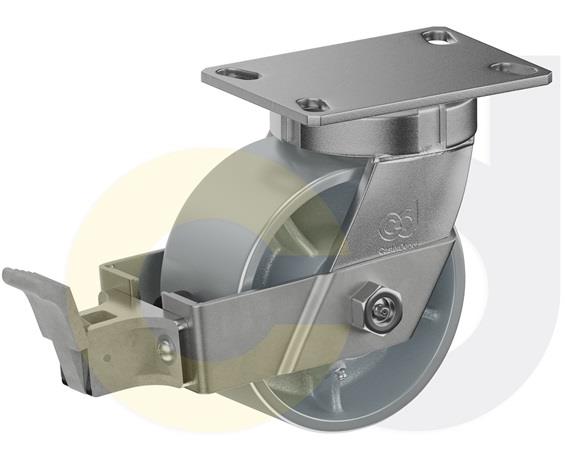 ZINC PLATED KINGPINLESS CASTER- CAST IRON WHEELS