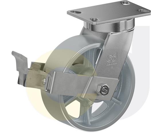 ZINC PLATED KINGPINLESS CASTER- CAST IRON WHEELS