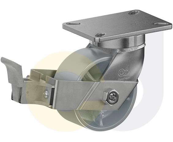 ZINC PLATED KINGPINLESS CASTERS- CAST IRON WHEELS