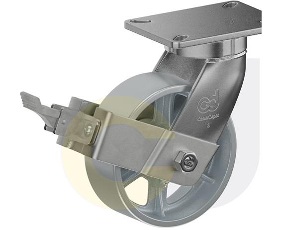 ZINC PLATED KINGPINLESS CASTERS- CAST IRON WHEELS