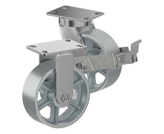 ZINC PLATED KINGPINLESS CASTER- CAST IRON WHEELS