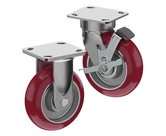ZINC PLATED CASTERS - POLY ON ALUMINUM WHEELS