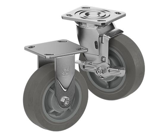 STAINLESS STEEL CASTERS - THERMO-RUBBER WHEELS