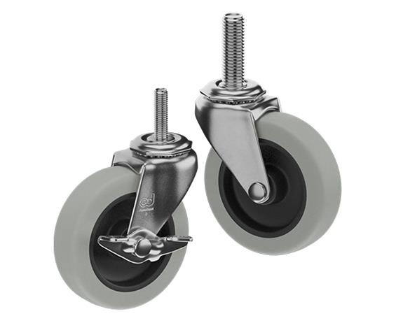 THREADED STEM CASTERS - THERMO-RUBBER WHEELS