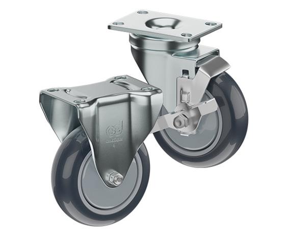 ZINC PLATED CASTERS - THERMO-URETHANE WHEELS