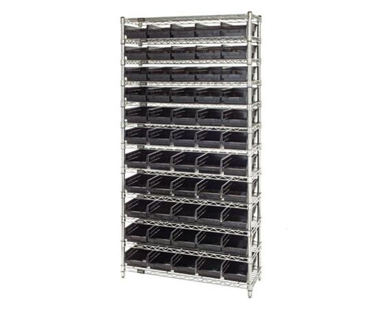 CHROME WIRE SHELVING UNITS WITH SHELF BINS