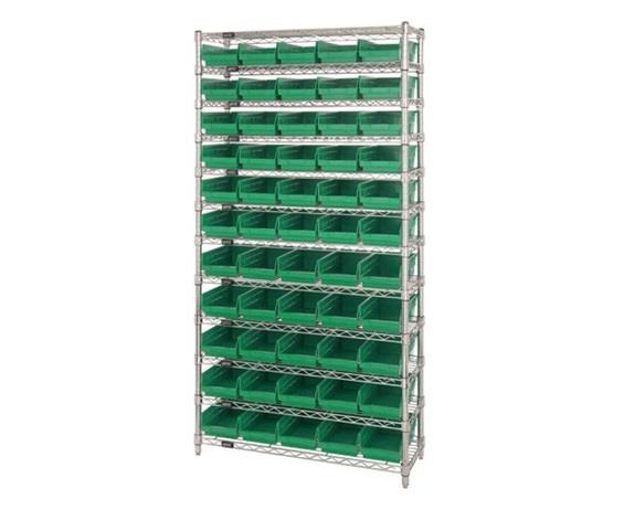 CHROME WIRE SHELVING UNITS WITH SHELF BINS