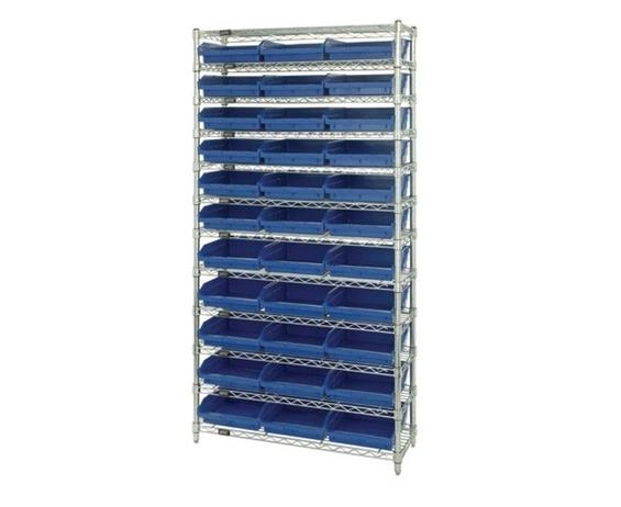 CHROME WIRE SHELVING UNITS WITH SHELF BINS
