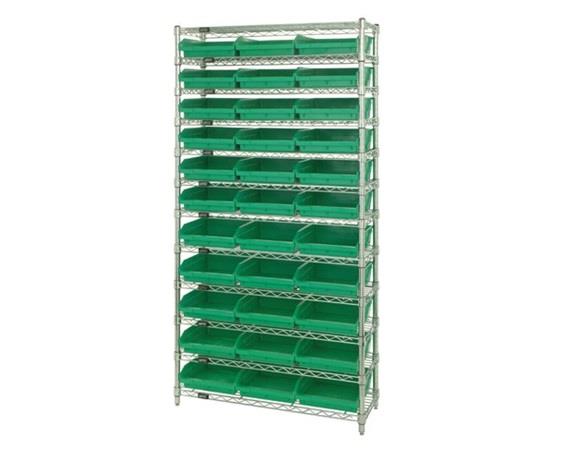 CHROME WIRE SHELVING UNITS WITH SHELF BINS