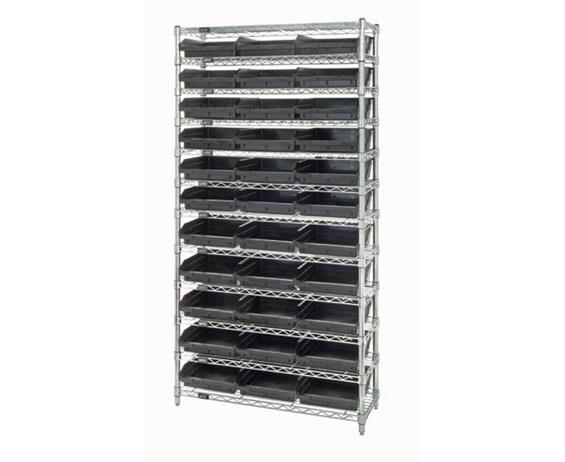 CHROME WIRE SHELVING UNITS WITH SHELF BINS