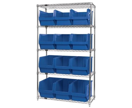 CHROME WIRE SHELVING UNITS WITH MAGNUM BINS