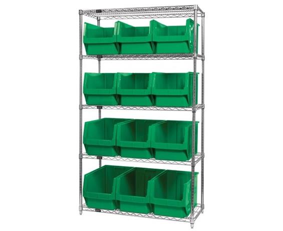 CHROME WIRE SHELVING UNITS WITH MAGNUM BINS