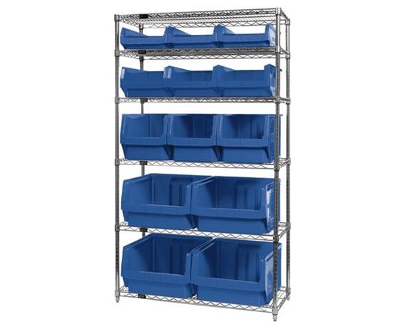 CHROME WIRE SHELVING UNITS WITH MAGNUM BINS