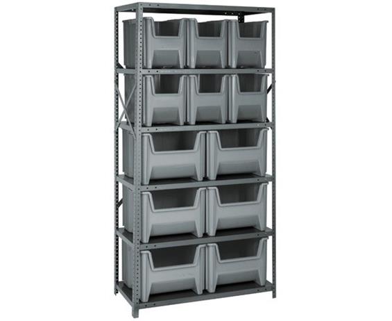 SHELVING UNITS WITH STACKABLE STORAGE BINS