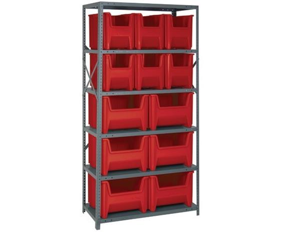 SHELVING UNITS WITH STACKABLE STORAGE BINS
