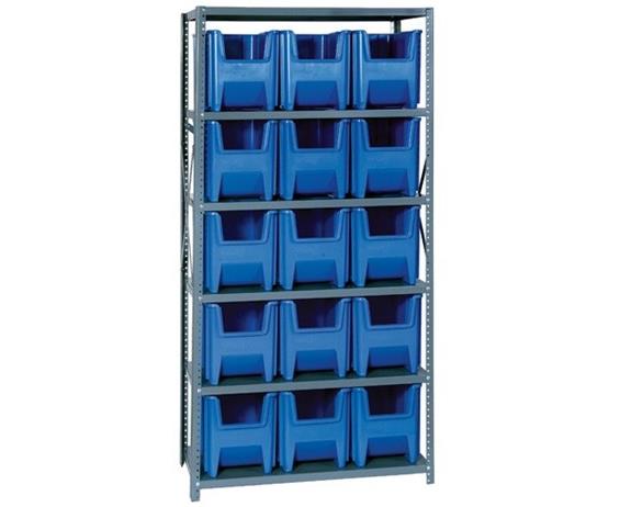 SHELVING UNITS WITH STACKABLE STORAGE BINS
