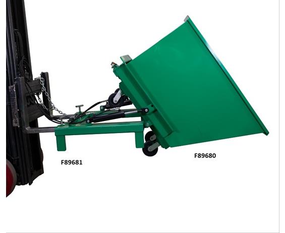 POWERED SELF-DUMPING SYSTEM FORKLIFT ATTACHMENT