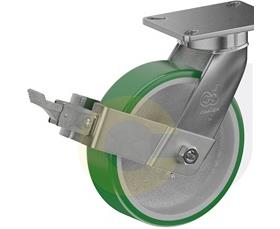 ZINC PLATED KINGPINLESS CASTERS- POLY ON CAST IRON WHEELS