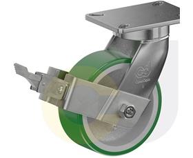 ZINC PLATED KINGPINLESS CASTERS- POLY ON CAST IRON WHEELS