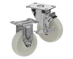 STAINLESS STEEL CASTERS - WHITE NYLON WHEELS