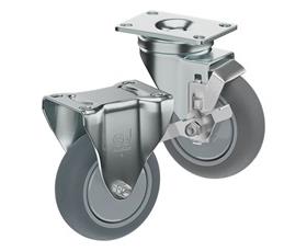 ZINC PLATED CASTERS - THERMO-RUBBER WHEELS