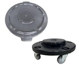 CRUSADER ROUND TRASH CANS - LIDS &amp; DOLLY