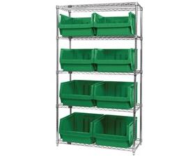 CHROME WIRE SHELVING UNITS WITH MAGNUM BINS