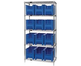 CHROME WIRE SHELVING UNITS WITH GIANT HOPPER BINS