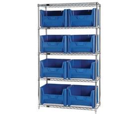CHROME WIRE SHELVING UNITS WITH GIANT HOPPER BINS