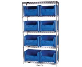 CHROME WIRE SHELVING UNITS WITH GIANT HOPPER BINS