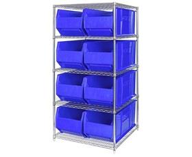 CHROME WIRE SHELVING UNITS WITH HULK CONTAINERS