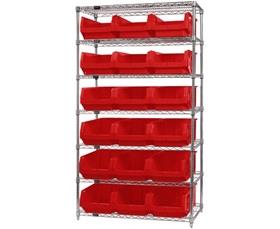 CHROME WIRE SHELVING UNITS WITH MAGNUM BINS