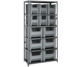 SHELVING UNITS WITH STACKABLE STORAGE BINS
